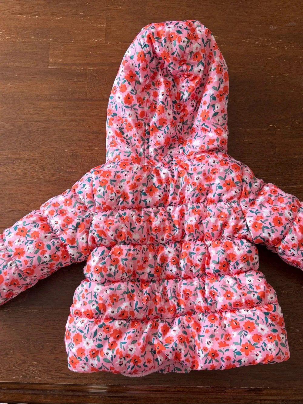 Baby Girl Pink Floral Puffer Jacket with Hood